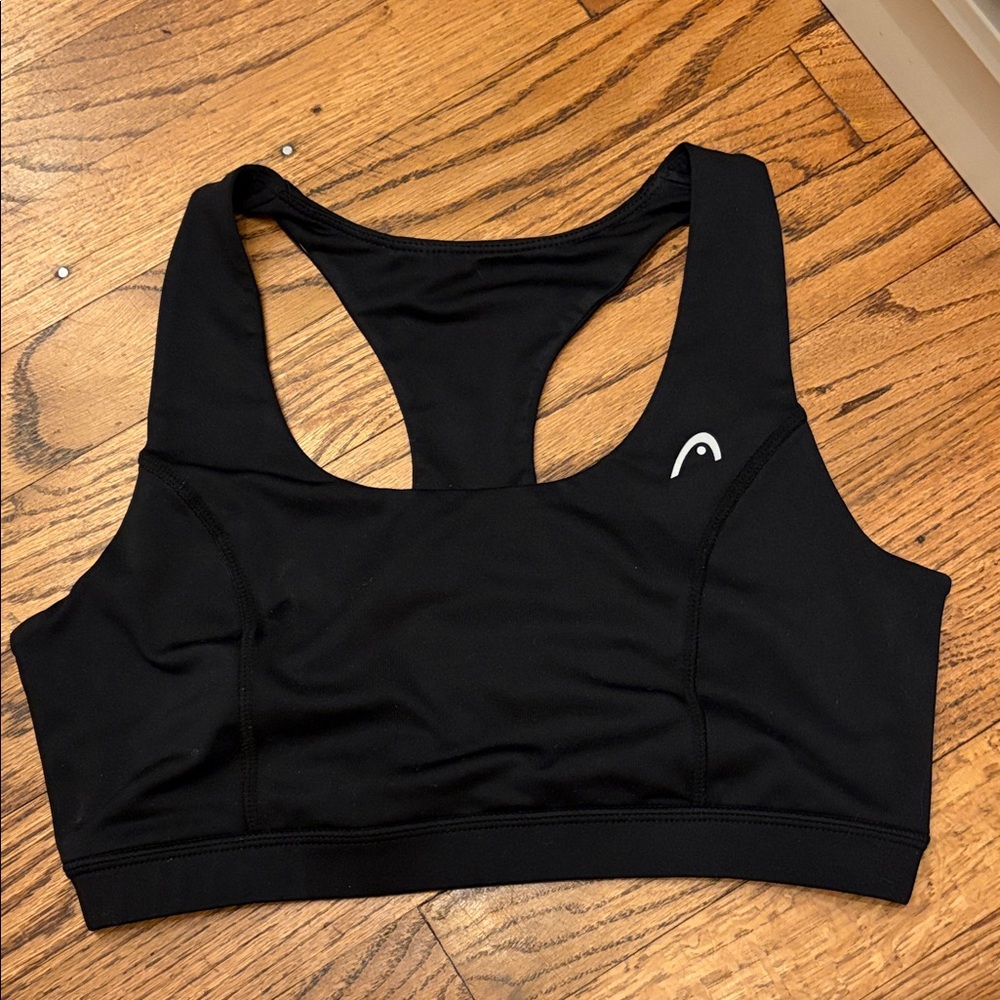 Head Black Racerback Performance Sports Bra with White Logo
